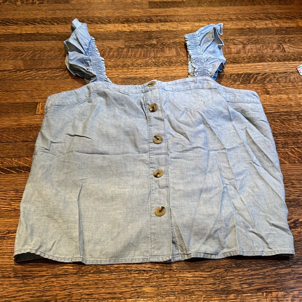 Jcrew Chambray Button Up Top With Ruffles - image 3